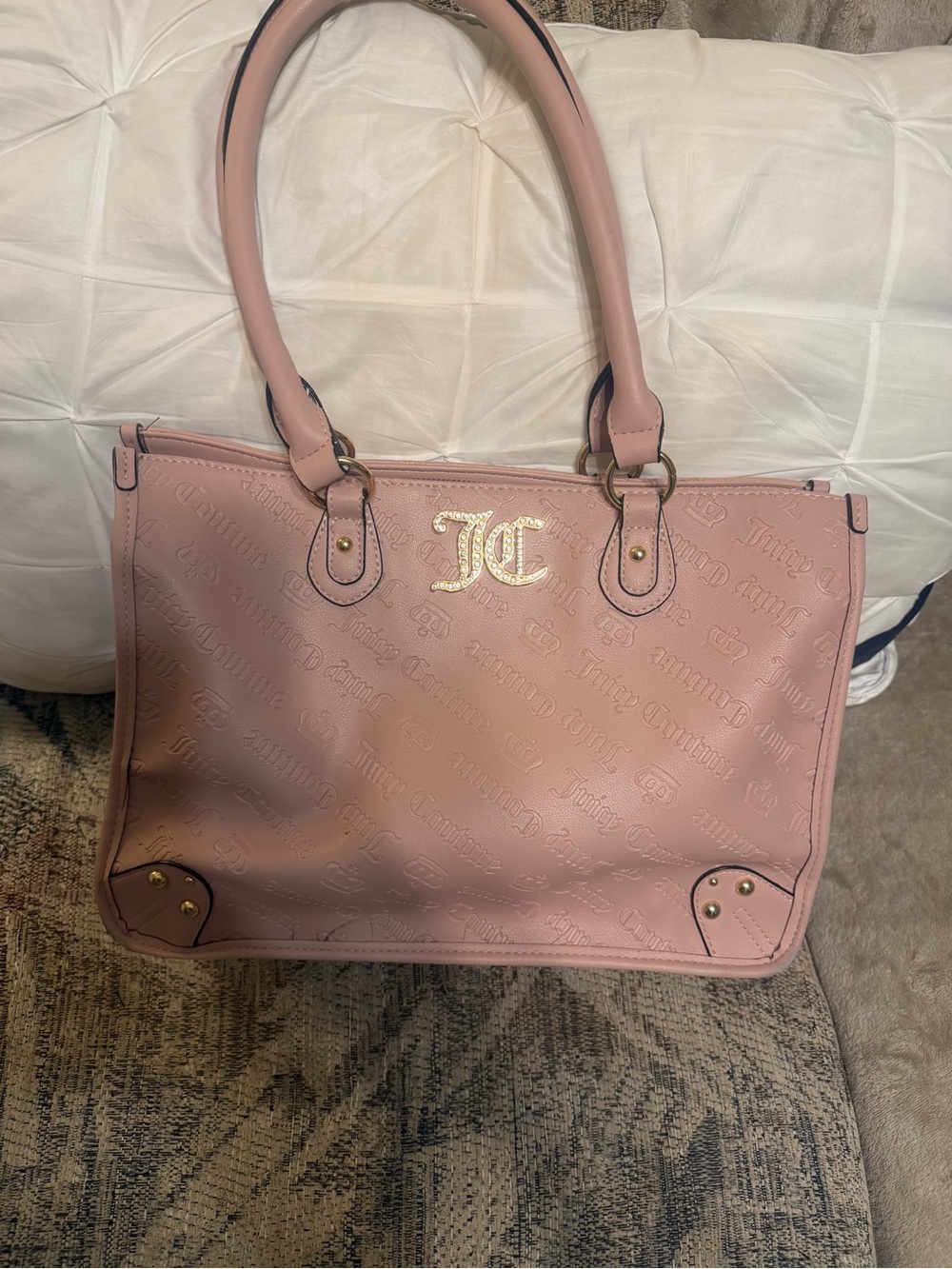 Juicy Couture Blush Pink Embossed Logo Tote with Gold JC Accent